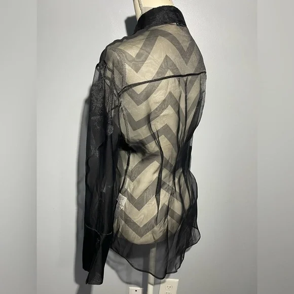 Zara Black Sheer Button Down Shirt - Picture 3 of 13